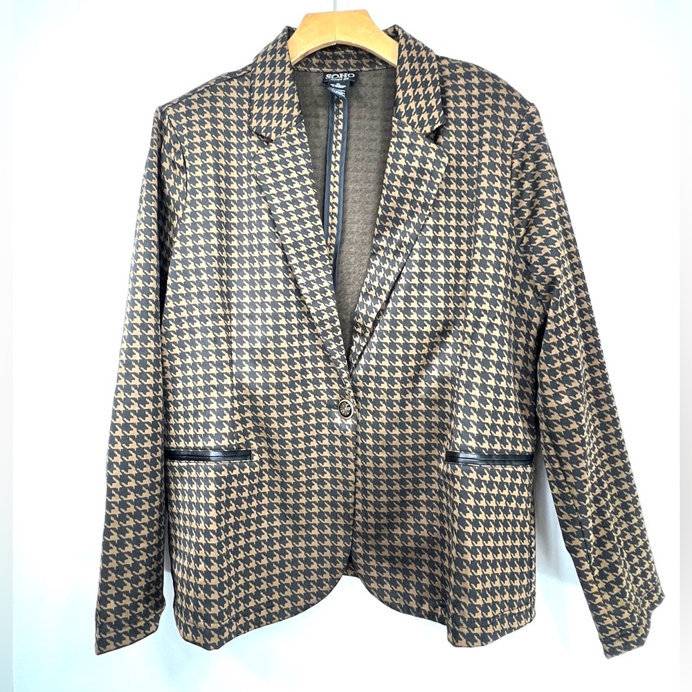 Soho Apparel Black Grey Houndstooth Blazer Jacket Womens Size XL